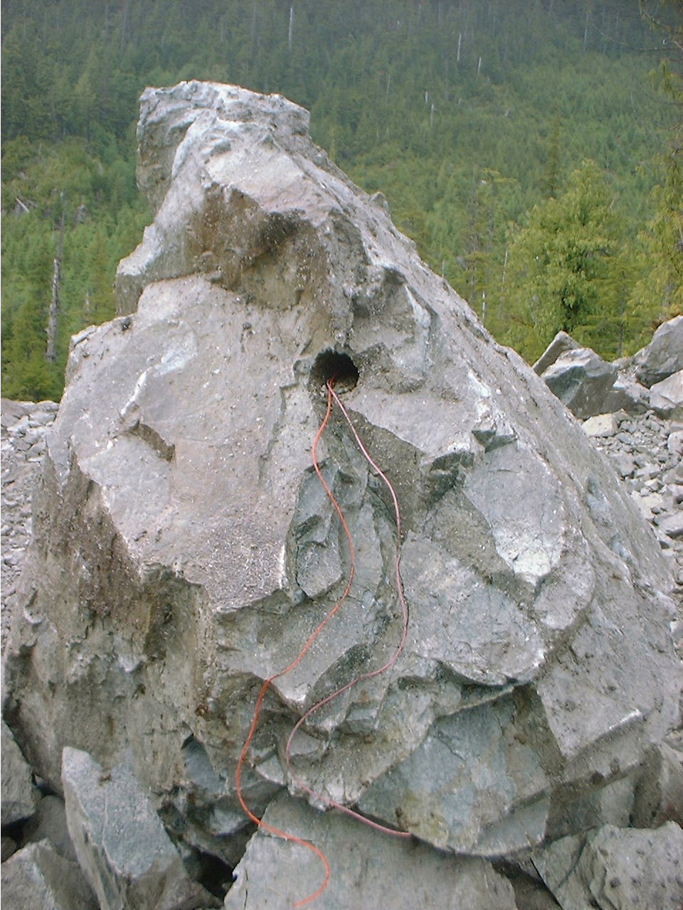 062001 Shot rock with down lines attached.JPG