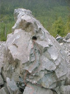 062001 Shot rock with down lines attached.JPG